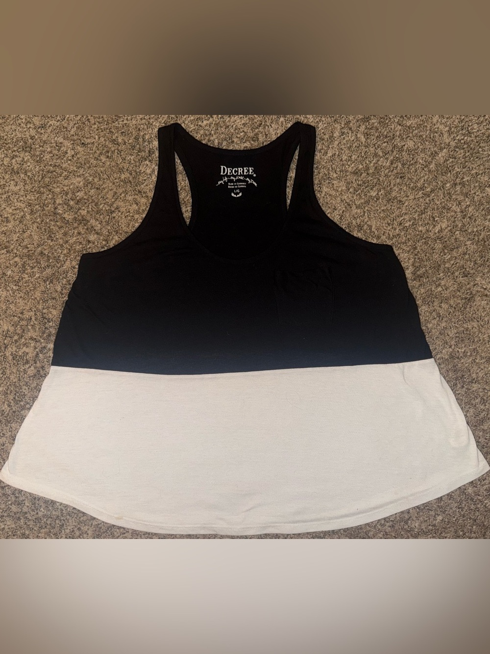 Decree Black and White Colorblock Racerback Tank with Pocket